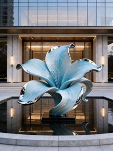 Escultura de Flor en Degradado Azul con Acabado Espejo, Acero Inoxidable, Fuente para Hotel, Instalación Comercial, Resistente a la Intemperie, para Exteriores, 10 - Product Image 1