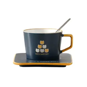 Kupa ve tabağı kahve fincanı özelleştirmek el boyalı seramik küçük ve ayı kupa porselen 250 ml