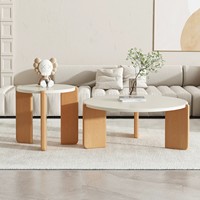Ensemble de tables basses d'appoint rondes en bois massif, crème, style minimaliste Nankang Jiangxi, pour salon, meubles assortis, décoration