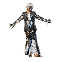 Costume de scène unisexe en PVC avec panneaux réfléchissants LED, style miroir, pour spectacle de danse mécanique, bar, performance, couleur argent