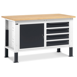 Fami WORK1509 Établi réglable de 150cm, plateau en bois, meuble et 4 tiroirs - Product Image 1