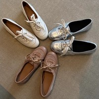 Chaussures plates en cuir vintage à lacets et nœuds, coupe basse, respirantes et antidérapantes pour femmes, idéales pour les trajets quotidiens, toutes saisons - Vente en gros OEM/ODM