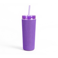 Vaso de Plástico Reutilizable de 500 ml con Tapa Transparente y Pajita, Personalizado por el Fabricante, Antiderrames, Ecológico, para Fiestas, con Brillo