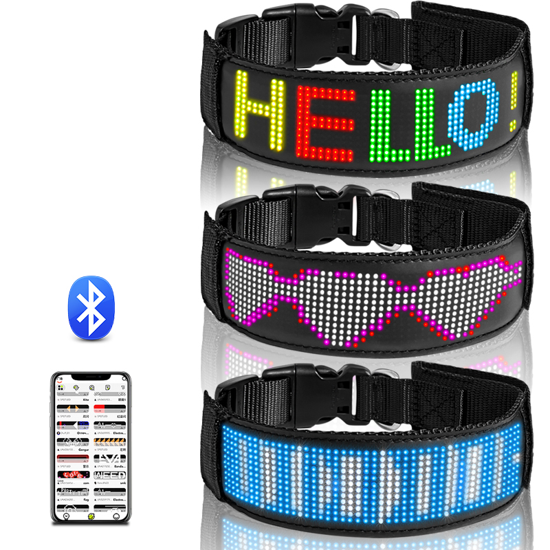 RGB LED-Halsband mit programmierbarem Bildschirm fr Hunde