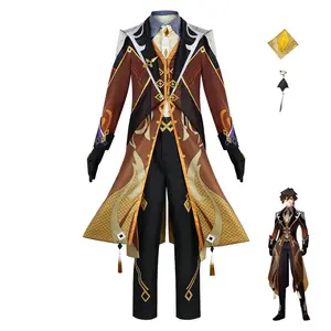 Gioco Genshin Impact Zhongli Anime Morax costumi Cosplay uniforme da gioco di ruolo da uomo Halloween Carnival Party Wig Set completo di abbigliamento