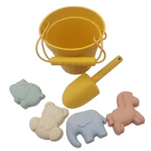 Cubo de arena de silicona sin BPA, juguetes de playa de silicona personalizados, Cubo de silicona y juegos de pala