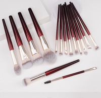 Pinceaux de maquillage professionnels de luxe avec logo personnalisé, poils synthétiques de haute qualité, ensemble de 15 pièces, manche en bois gratuit, prix d'usine pour le visage