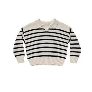 Custom Logo Spring and Autumn classic stripes sweaters for women short women knit v-neck loose sweater women