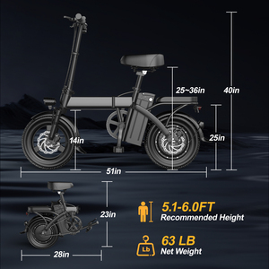 Vélo électrique <span class=keywords><strong>pliable</strong></span> en stock aux États-Unis, directement de l'usine, 14 pouces, batterie lithium 48V 15Ah, moteur sans balais 500W, suspension arrière, 3 vitesses, acier - Product Image 6