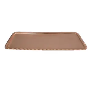 Прямоугольная форма большой размер Медный металлический дизайнерский стильный поднос тарелка ручной работы по индивидуальному заказу