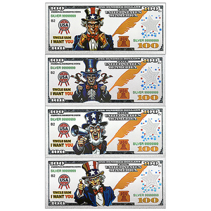 Billet de banque double face en feuille d'argent Uncle Sam 100 USD, pièce de collection patriotique américaine, cadeau pour les collectionneurs de souvenirs de la guerre, les collectionneurs d'art et les occasions spéciales - Product Image 1