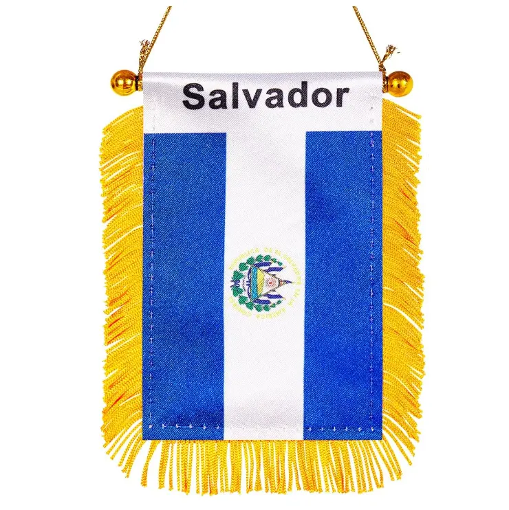 High quality double side printed Salvador Country Flag Mini Fringed Banner to Hang on Car Window