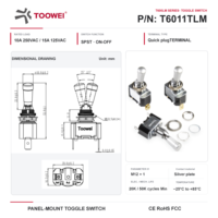 Interrupteur à levier de commutation TOOWEI 12 mm SPST 10A 250VAC marche/arrêt avec verrouillage