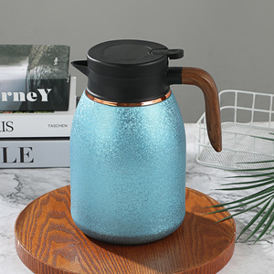 Stainless Steel Thermos With Wood Grain Handle Green 1.5L Home Use - Product Image 3