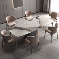 Table à manger rectangulaire en marbre blanc italien de luxe pour 6 personnes, style moderne avec chaises en cuir, meubles de salle à manger en gros