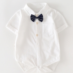 Traje <span class=keywords><strong>de</strong></span> una pieza <span class=keywords><strong>de</strong></span> algodón puro para bebé, camisa <span class=keywords><strong>de</strong></span> manga corta versión coreana para niños, top infantil, bolso triangular - Product Image 1