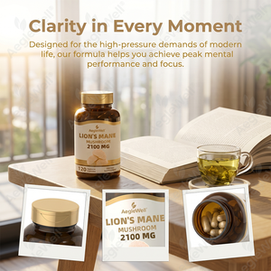 AegleWell Capsules de Champignons Crinière de Lion 120 Unités - 2100mg par Portion, Favorise la Concentration, la Mémoire et le Bien-être Cognitif, Végétarien - Product Image 4
