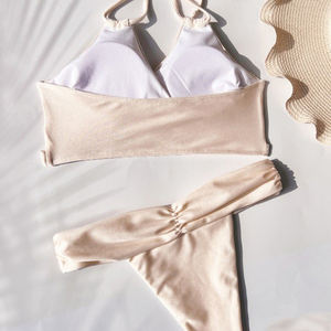 YY6095 Bikini sexy scrunch bikini blanc uni personnalisé maillots de bain bikini sexy fabricants de maillots de bain personnalisés - Product Image 4