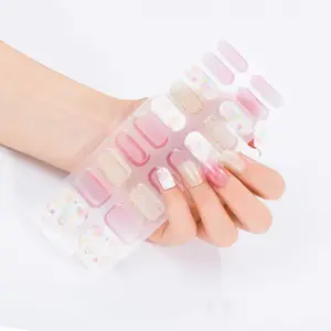 Factory Price Customized Cured Gel Nail Sticker Designer Korean French Nail Wraps Polish Strips