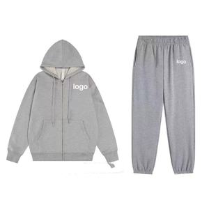 Set Hoodie Kerah Tegak Unisex, Sweatshirt Longgar Hangat dengan Ritsleting, Jaket Kasual, Celana Olahraga, Set Pasangan Musim Gugur, Hoodie Esensial - Product Image 1