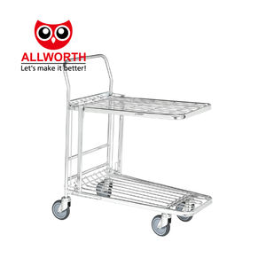 उच्च गुणवत्ता 500 किलोग्राम स्थान की बचत टिकाऊ अलमारियों के साथ टिकाऊ तार धातु कार्गो प्लेटफ़ॉर्म ट्रॉली - Product Image 2