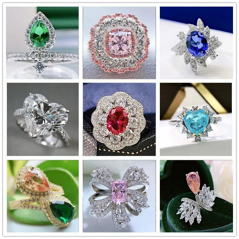 1 bague de mariage de luxe bijoux femme plaqué rhodium épais 18K plaqué or glacé diamant argent bagues de fiançailles
