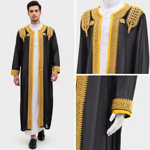 ثوب عربي إسلامي سعودي قطري الأكثر مبيعًا لعام <span class=keywords><strong>2026</strong></span>، جبة مطرزة بالذهب بأكمام طويلة وتصميم طويل للرجال M133 - Product Image 4