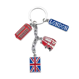 Thời trang london Xe buýt màu Đỏ gian hàng điện thoại quốc gia cờ 4 quyến rũ Keyring lưu niệm Keychain