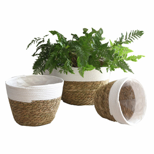 <span class=keywords><strong>Maceta</strong></span> Artesanal de Alta Calidad, Contenedor de Cultivo Impermeable de Dos Colores, Cesta Redonda de Mimbre para Plantas - Product Image 1