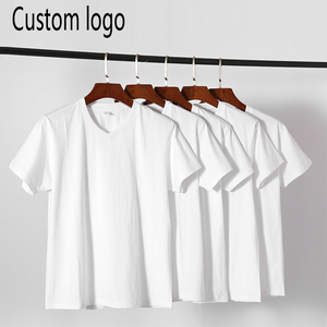 Camiseta de Cuello en V de Algodón Grueso de 210 g con Logotipo Personalizado para Hombre, Corte Holgado, Blanca, Lisa, Informal, Básica, de Manga Corta, Verano, OEM, Venta al Por Mayor - Product Image 1
