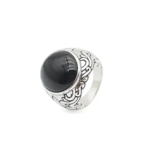 Fancy Amazing Style 925 Silver Arabic Men Ring With Oval Black Onyx