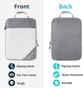 6 Set Tas Kompresi Ritsleting Nilon untuk Perjalanan, Ringan, Hemat Ruang, Perlengkapan Esensial Wanita, Abu-abu, Set <span class=keywords><strong>Organizer</strong></span> Tas Perjalanan - Product Image 5