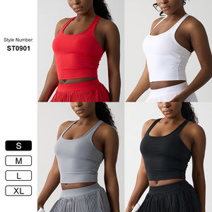 ST0901 여성용 레이서백 스포츠 브라, 중고강도 서포트 롱라인 워크아웃 크롭 탱크탑, 패드 내장형 - Product Image 6