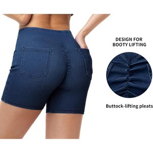 FOXA Women's High Waisted Stretchy Denim Shorts With Pockets <b>Booty</b> Lifting Pull On Jean Shorts - Product Image 4
