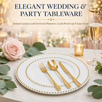 Assiettes jetables en plastique PS/PP blanc et or avec bord argenté – 10,25 et 7,5 pouces – Assiettes à dessert et apéritifs pour fêtes et mariages, en stock