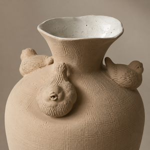 Vaso in Ceramica Beige Sabbia con Decorazione di Uccello in Rilievo, Vaso Decorativo Texturizzato <span class=keywords><strong>per</strong></span> Soggiorno e Arredamento Casa - Product Image 6