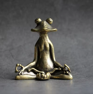 Statuette Grenouille en Position du Lotus Bronze Massif 15cm - 5412