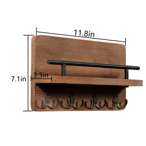 Estante colgante flotante rústico hecho a mano de granja, soporte para llaves de madera montado en la pared, gancho de pared con estante, organizador de correo, ganchos para abrigos - Product Image 2