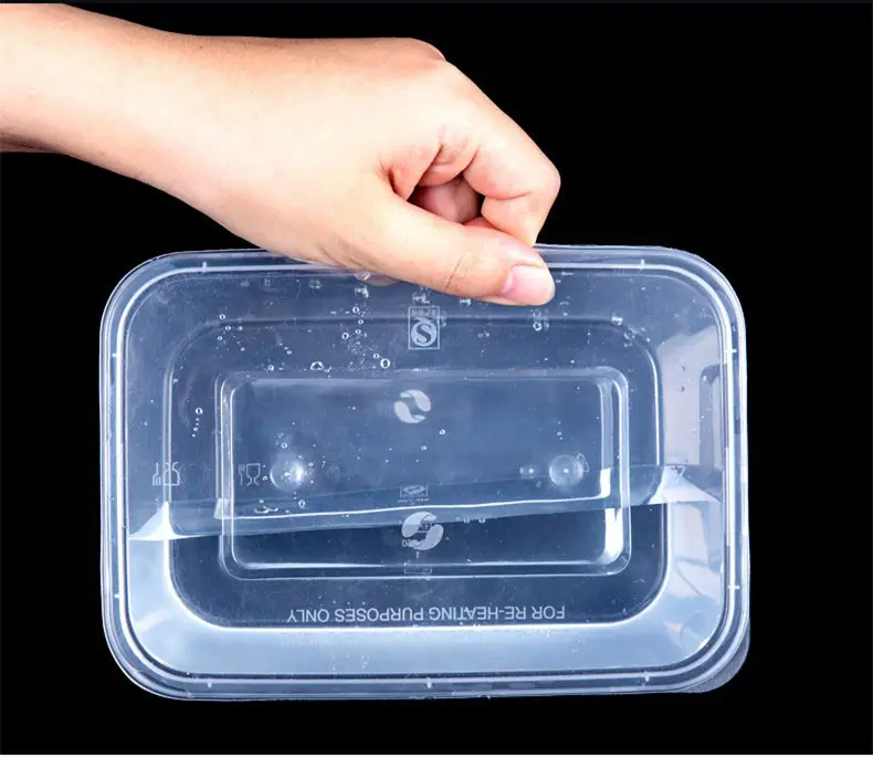 डिस्पोजेबल दौर आयताकार प्लास्टिक takeout पैकिंग बॉक्स उच्च अंत पारदर्शी ढक्कन के साथ दोपहर के भोजन के बॉक्स फास्ट फूड सूप कटोरा