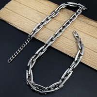 Collier chaîne lourd fait main VAF 50+5CM 10mm à double lame en acier inoxydable, longueur Hip Hop unisexe, robuste, fait à la main