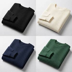 Sudadera de cuello redondo con textura de gofre para hombre, mezcla de algodón, manga larga, estilo holgado, informal, para uso diario, OEM, venta al por mayor - Product Image 4