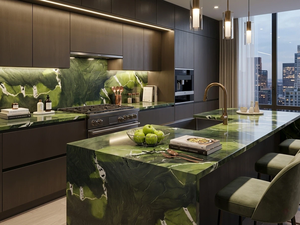 Grandes dalles de quartzite naturel vert avocat poli, écologiques et modernes, garantie 1 an, pour salle de bain, appartement, usage intérieur - Product Image 4