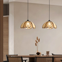 Lustre en rotin tressé à la main en forme de pétale, lampe suspendue LED en osier naturel, style côtier, pour salle à manger, décoration tropicale