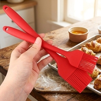 Kit de pinceaux à badigeonner en silicone avec manche en plastique chromé, résistant à la chaleur, antiadhésif, durable, 2 pièces, outils de cuisson pour pâtisserie
