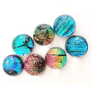 12 מ"מ שטוח עגול בעבודת יד Lampwork Dichroic כחול זכוכית טבעת פנים עבור מפתח שרשרת תכשיטים אביזרי Loose חרוזים