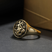 Bague Lion Dorée Vintage en Argent Sterling 925, Bague Chevalière Plaqué Or pour Hommes et Femmes