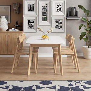 طاولة طعام خشبية حديثة قابلة للتمديد مع مجموعة كراسي بيضاء نقية تتسع لـ 4 أشخاص، أثاث لغرفة المعيشة - Product Image 4