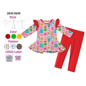 Abbigliamento Natalizio Personalizzato per Bambine, Top con Volant a Maniche Lunghe in Bambù e Leggings per l'Autunno - Product Image 1