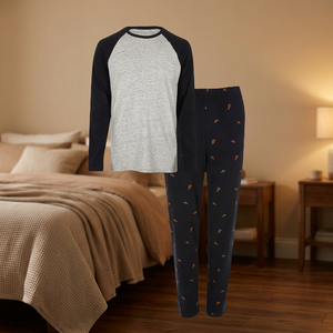 Men's Thermal Breathable <b>Night</b> Shirts Plus Size Printed Pajamas Set Knitted Sleep Wears - Product Image 2