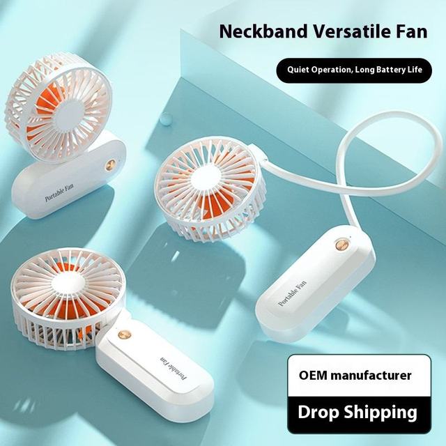 Multi-Functional Portable USB Rechargeable Mini Fan, Neck Hanging / Handheld / Desktop 3-in-1 Fan for Travel & Gift